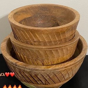 3Pc Wooden Salad Bowl